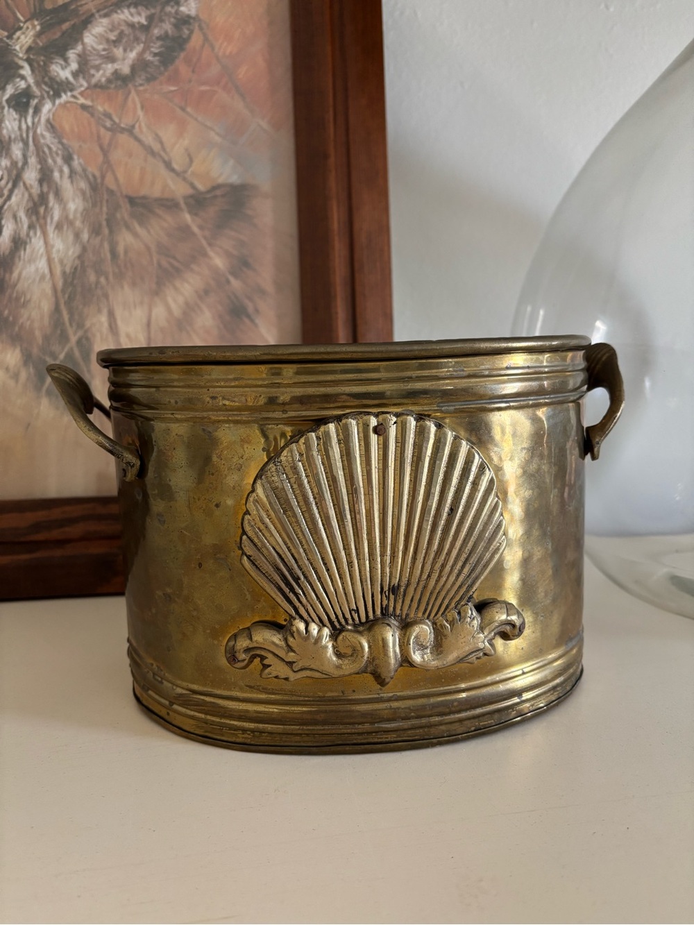 Vintage Brass Decorative Shell Cachepot / Planter  - Gold Toned